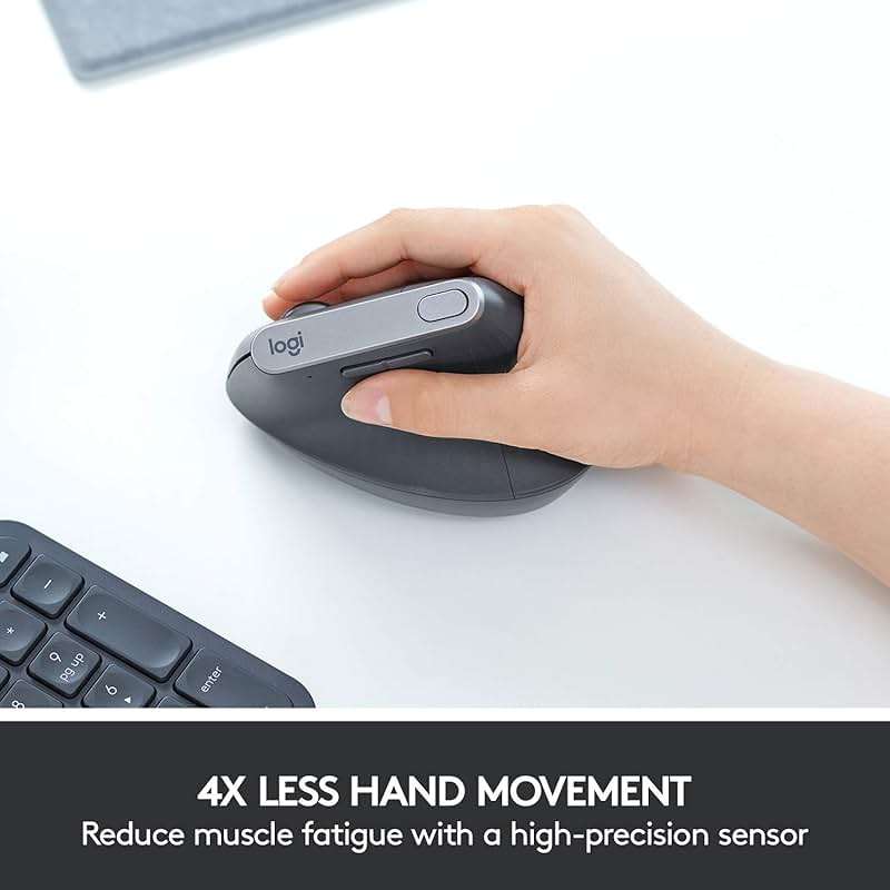 Logitech MX Vertical Wireless Mouse – Ergonomic Design Reduces Muscle Strain, Move Content Between 3 Windows and Apple Computers, Rechargeable, Graphite - Image 5