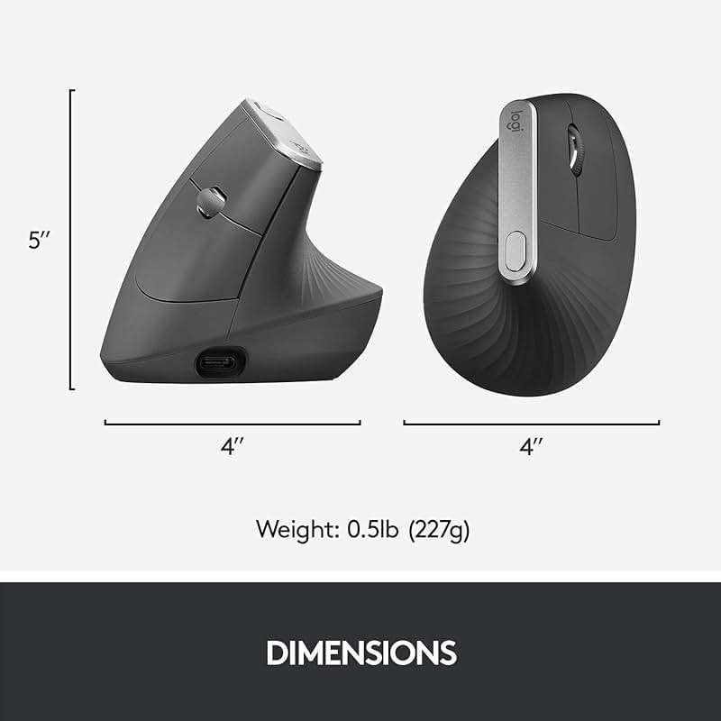 Logitech MX Vertical Wireless Mouse – Ergonomic Design Reduces Muscle Strain, Move Content Between 3 Windows and Apple Computers, Rechargeable, Graphite - Image 7