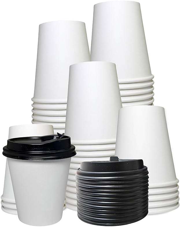 EcoQuality 10oz White Paper Coffee Cups with Black Lids - (25 Count) Disposable Paper Coffee Cups - Hot Drink, Tea, Coffee, Cappuccino, Hot Chocolate, Chai, Chai Latte, Office,Travel - Image 1