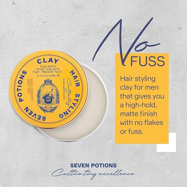 SEVEN POTIONS Hair Clay For Men and Women 3.4 fl oz - High Hold No Shine Hair Pomade For Men - Effortless Hair Styling Product That Leaves No Residue - Water Based - Natural, Vegan, Cruelty Free - Image 3