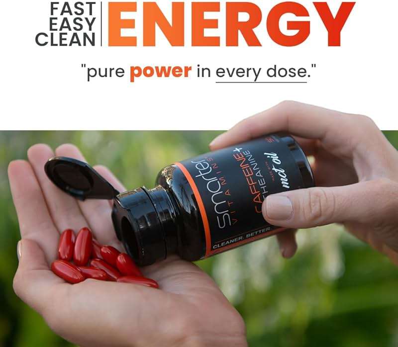SmarterVitamins 200mg Caffeine Pills - MCT Oil from 100% Coconuts + 100mg L-Theanine, Energy and Focus, Extended Release Capsule, 50 Liquid Softgels - Image 2