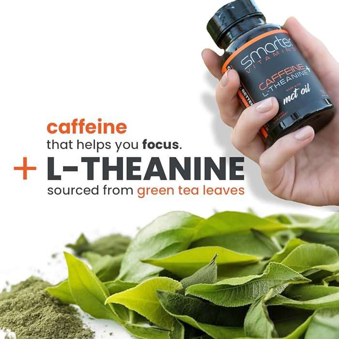 SmarterVitamins 200mg Caffeine Pills - MCT Oil from 100% Coconuts + 100mg L-Theanine, Energy and Focus, Extended Release Capsule, 50 Liquid Softgels - Image 3