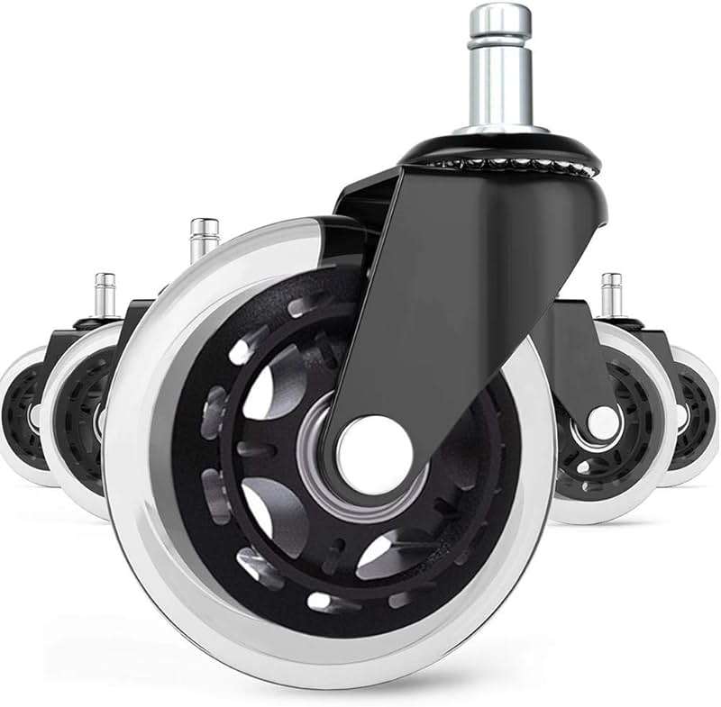Office Chair Caster Wheels Set of 5 Heavy Duty & Safe for All Floors Including Hardwood 3" Rubber Replacement for Desk Floor Mats - Image 1