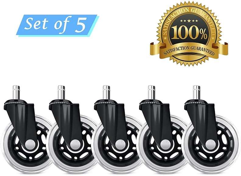 Office Chair Caster Wheels Set of 5 Heavy Duty & Safe for All Floors Including Hardwood 3" Rubber Replacement for Desk Floor Mats - Image 2