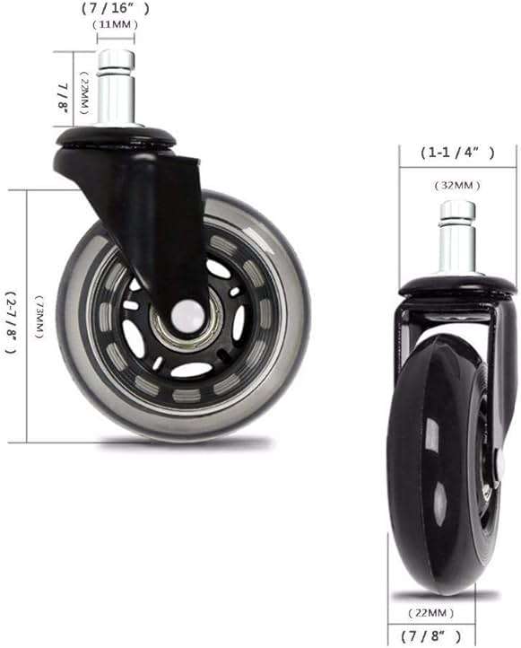 Office Chair Caster Wheels Set of 5 Heavy Duty & Safe for All Floors Including Hardwood 3" Rubber Replacement for Desk Floor Mats - Image 5