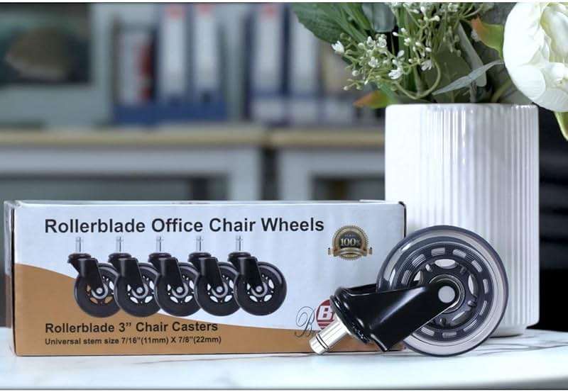 Office Chair Caster Wheels Set of 5 Heavy Duty & Safe for All Floors Including Hardwood 3" Rubber Replacement for Desk Floor Mats - Image 6