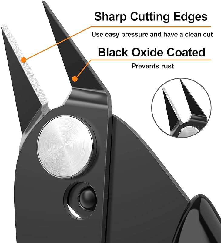 Small Wire Cutters with Spring 2-Pack Diagonal Flush Cutters 5" Black | for Zip Ties, Model, Jewelry Making, 3d Printer Filament, Electronics, Confined Areas - Image 3