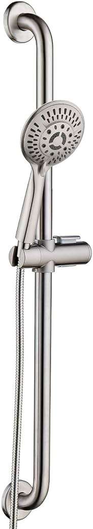 BRIGHT SHOWERS Slide Bar Shower Set with Handheld Shower Head, ADA-Compliant Stainless Steel Grab Bar, Adjustable Height and 69-Inch Hose, Brushed Nickel - Image 1