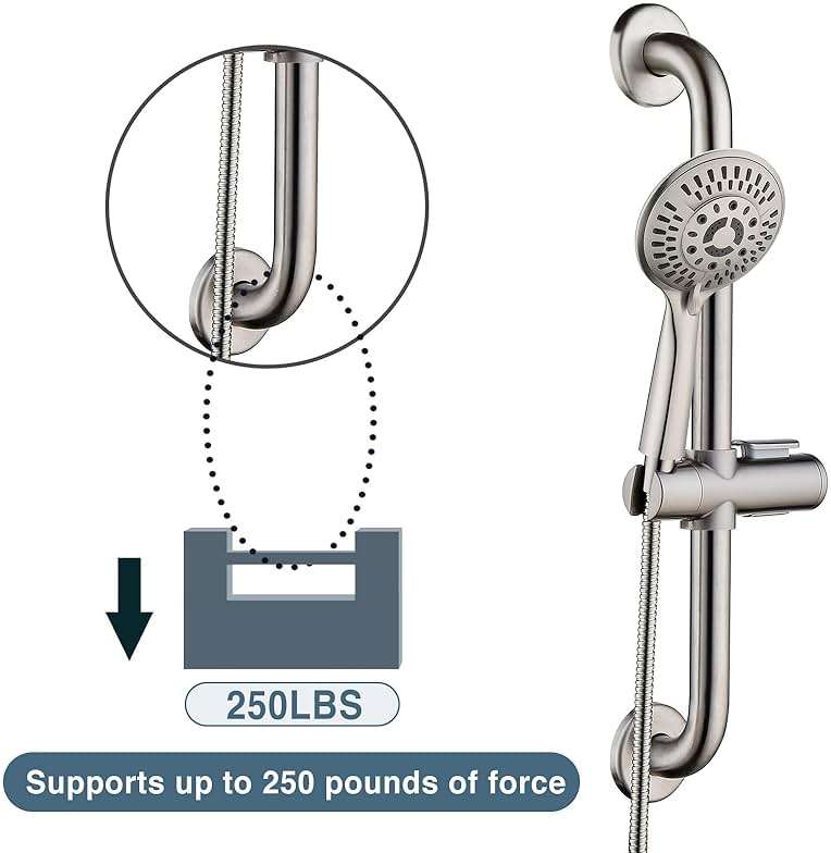 BRIGHT SHOWERS Slide Bar Shower Set with Handheld Shower Head, ADA-Compliant Stainless Steel Grab Bar, Adjustable Height and 69-Inch Hose, Brushed Nickel - Image 6