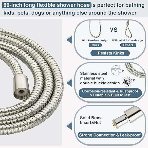 BRIGHT SHOWERS Slide Bar Shower Set with Handheld Shower Head, ADA-Compliant Stainless Steel Grab Bar, Adjustable Height and 69-Inch Hose, Brushed Nickel - Image 7