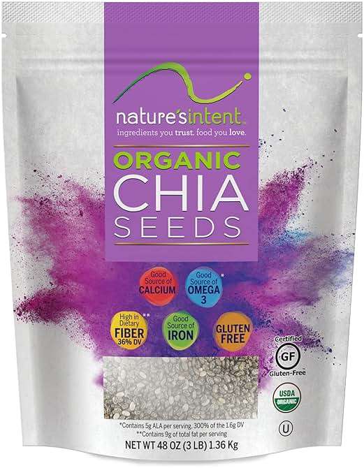 Nature's Intent Organic Chia Seeds - 3lb Bag - USDA Organic, Non-GMO, Vegan, Gluten-Free, Kosher, Keto & Paleo - Good Source of Calcium, Omega 3 and Iron - for Salads, Yogurt & Smoothies - Image 1