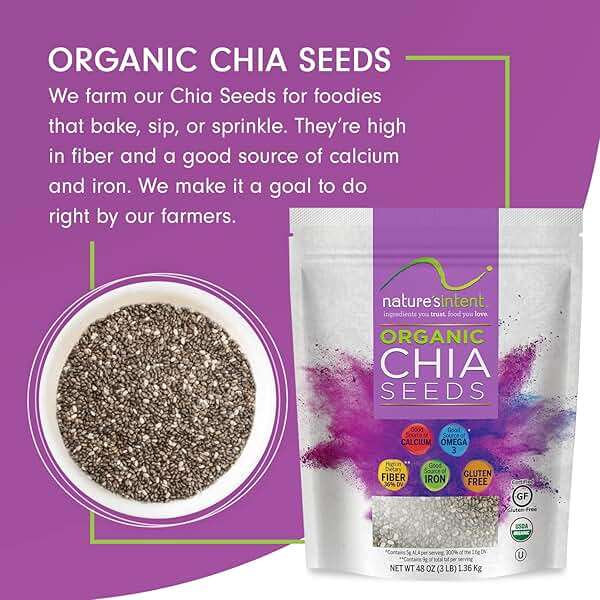 Nature's Intent Organic Chia Seeds - 3lb Bag - USDA Organic, Non-GMO, Vegan, Gluten-Free, Kosher, Keto & Paleo - Good Source of Calcium, Omega 3 and Iron - for Salads, Yogurt & Smoothies - Image 3