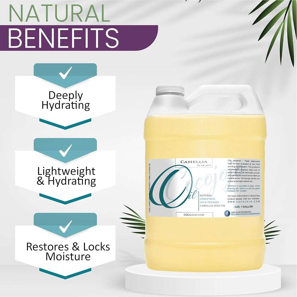 Dr Joe Lab Camellia Seed Oil 128 oz Pure Natural Cold Pressed Unrefined Extra Virgin Camellia Oil 1 Gallon - for Hair Skin Body Nails and Beard - Moisturizing, Soothing, Hydrating, & Nourishing - Image 4