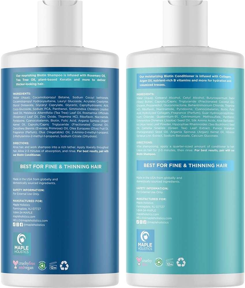 Rosemary Biotin Shampoo and Conditioner Set - Volumizing Shampoo and Conditioner for Thinning Hair for Women & Men with Nourishing B Vitamins - Color Safe Sulfate Paraben & Silicone Free (8 Fl Oz) - Image 6