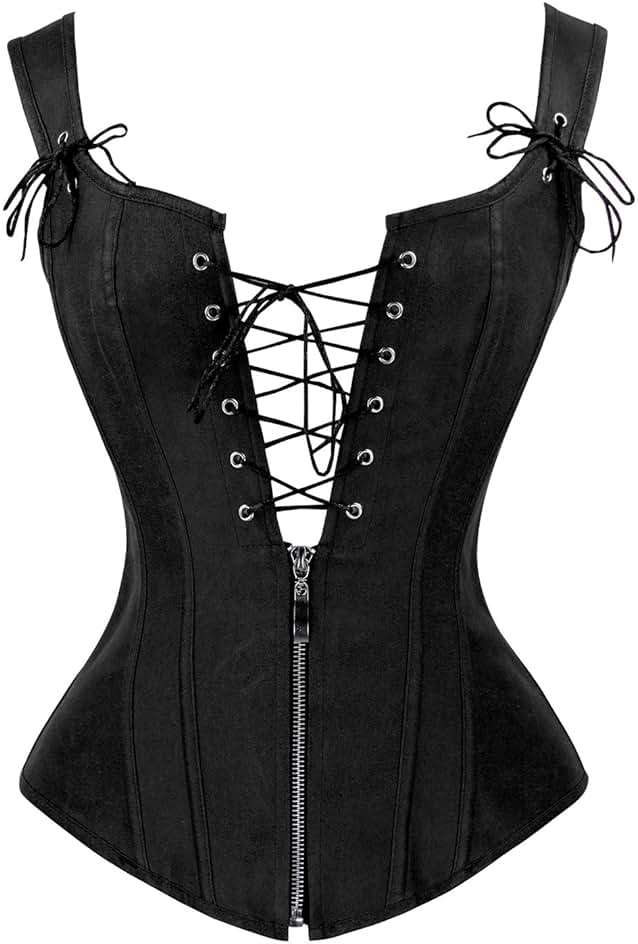 Charmian Women's Renaissance Lace Up Vintage Boned Bustier Corset with Garters - Image 1