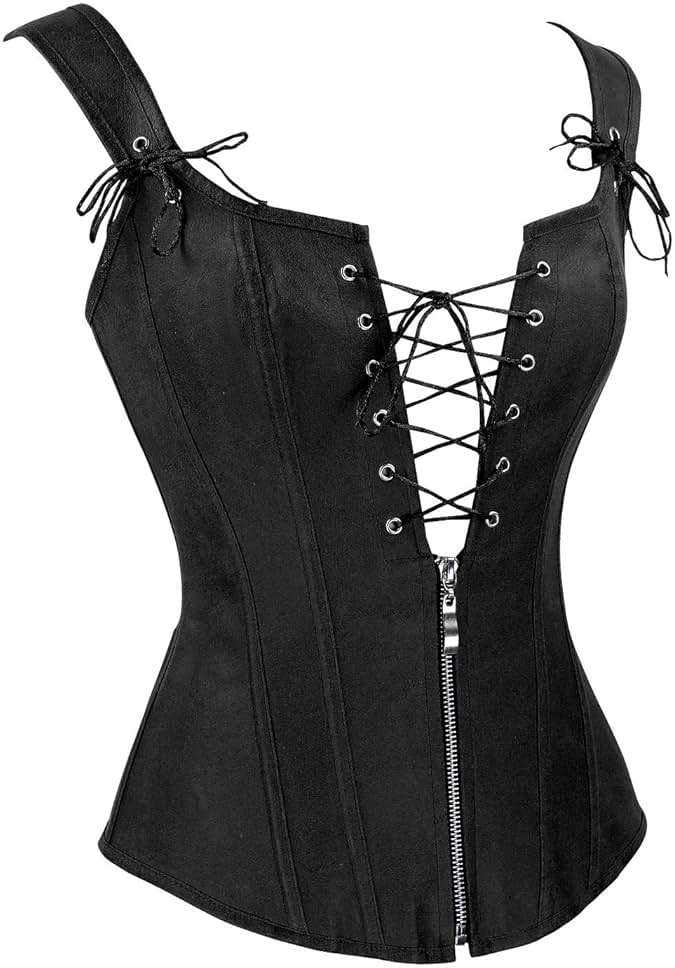 Charmian Women's Renaissance Lace Up Vintage Boned Bustier Corset with Garters - Image 2