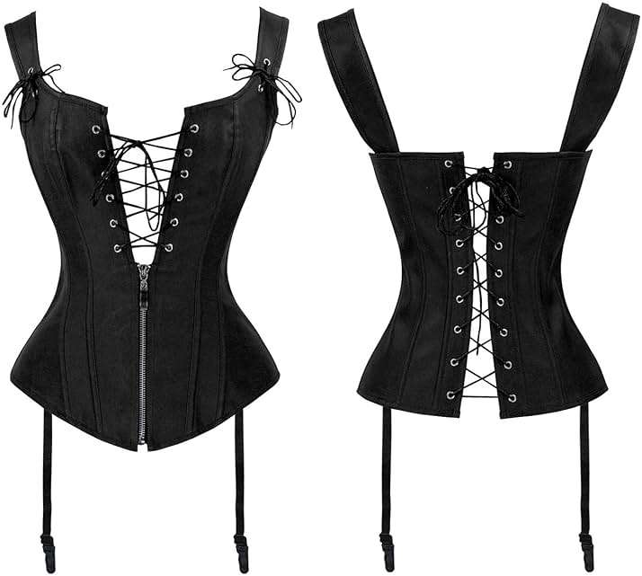 Charmian Women's Renaissance Lace Up Vintage Boned Bustier Corset with Garters - Image 4