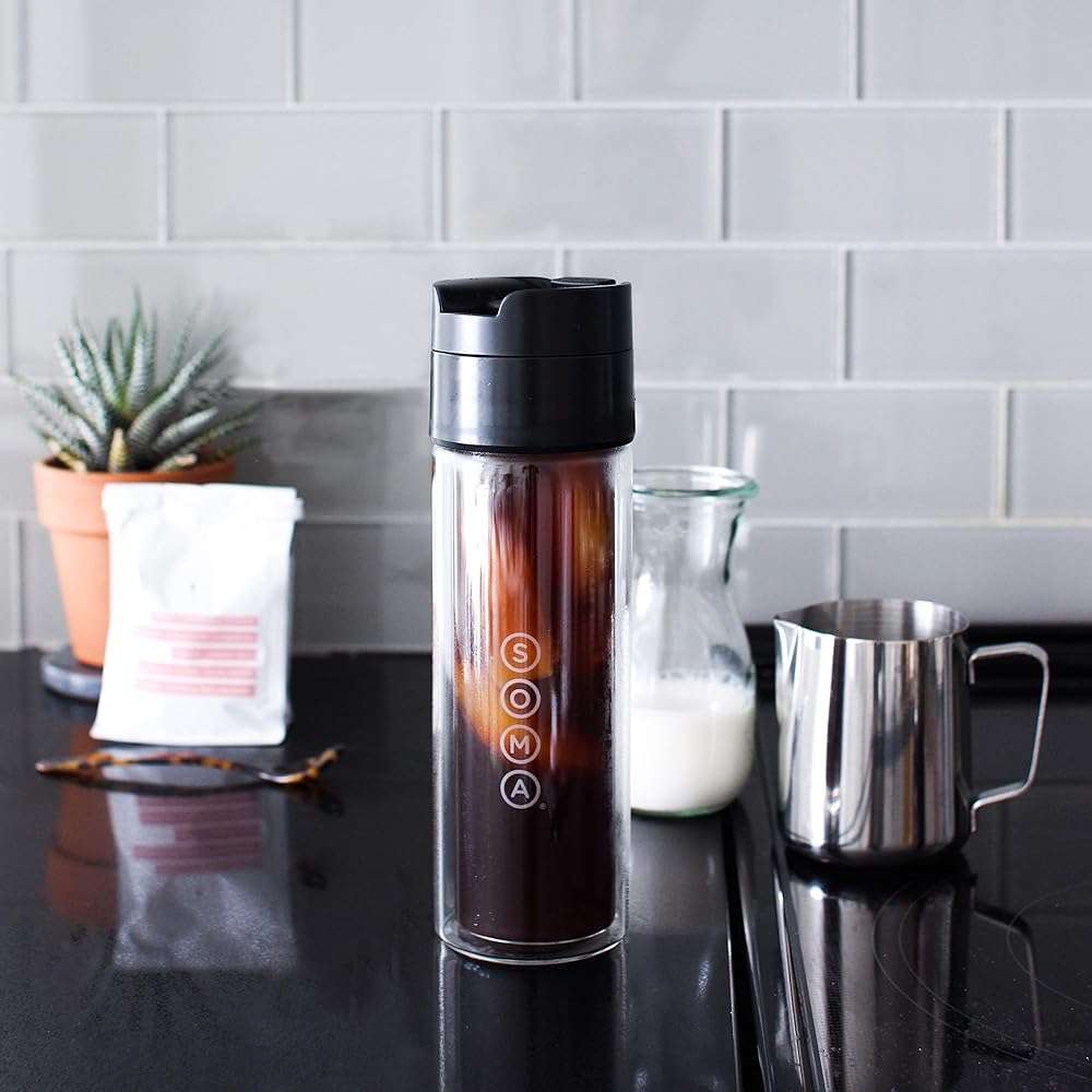 SOMA Double Wall Glass Tea and Coffee Cold Brew Bottle, Black, 12oz (SM18501K) - Image 8