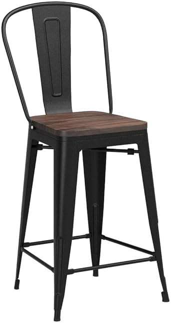 Yongqiang Barstools Set of 4 Counter Height Bar Stools for Kitchen Island Farmhouse Metal High Back Bar Chairs Wooden Seat 24" Matte Black - Image 5