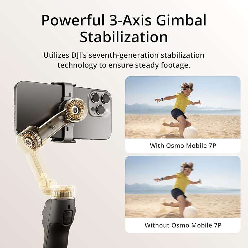 DJI Osmo Mobile 7P Gimbal Stabilizer for iPhone, Android, Native Tracking, Lighting, 3-Axis Phone Gimbal, Quick Launch, One-Tap Edit, Built-in Extension Rod & Tripod, 10hrs Use, Phone Charging - Image 3