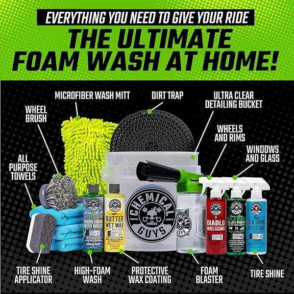 Chemical Guys Car Wash Kit 14-Pc Arsenal Builder - with Foam Blaster, Wash Bucket, Towels, Applicators, and 16 oz Soaps, Waxes, and Cleaners - Complete Car Detailing Gift Set, Works with Garden Hose - Image 2