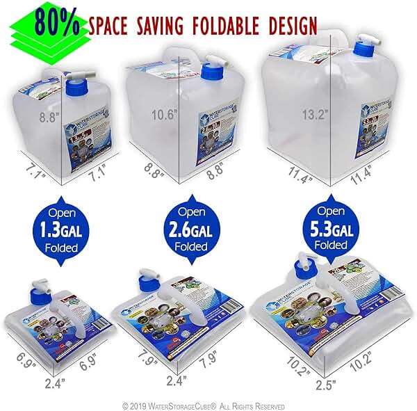 WaterStorageCube BPA Free Collapsible Water Container with Spigot, Camping Water Storage Carrier Jug for Outdoors Hiking Backpack & Survival Kit, Foldable Portable Water Canteen 1.3/2.6/5.3 Gallon - Image 2