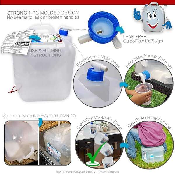 WaterStorageCube BPA Free Collapsible Water Container with Spigot, Camping Water Storage Carrier Jug for Outdoors Hiking Backpack & Survival Kit, Foldable Portable Water Canteen 1.3/2.6/5.3 Gallon - Image 4