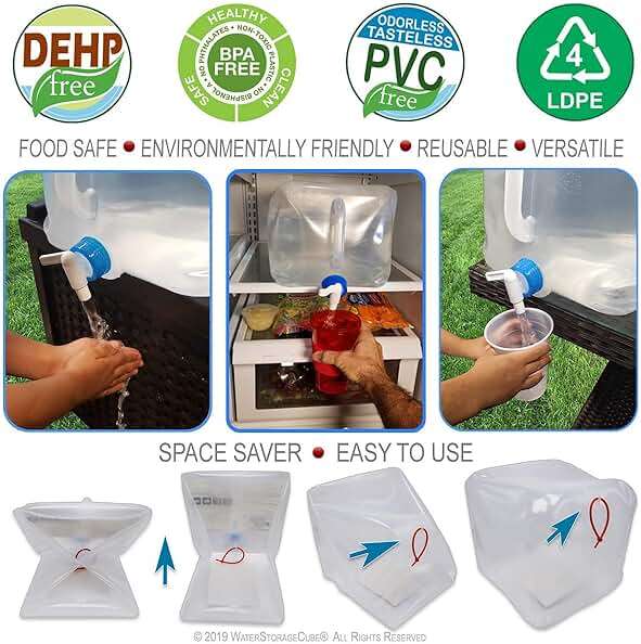 WaterStorageCube BPA Free Collapsible Water Container with Spigot, Camping Water Storage Carrier Jug for Outdoors Hiking Backpack & Survival Kit, Foldable Portable Water Canteen 1.3/2.6/5.3 Gallon - Image 6