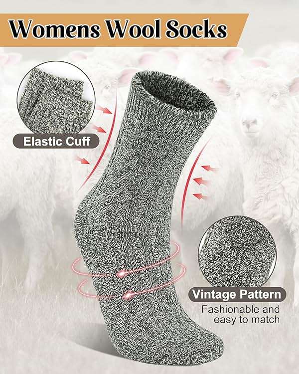 Loritta Wool Socks for Women, Winter Warm Stocking Stuffers Gifts for Women Cabin Crew Hiking Boot Socks - Image 2