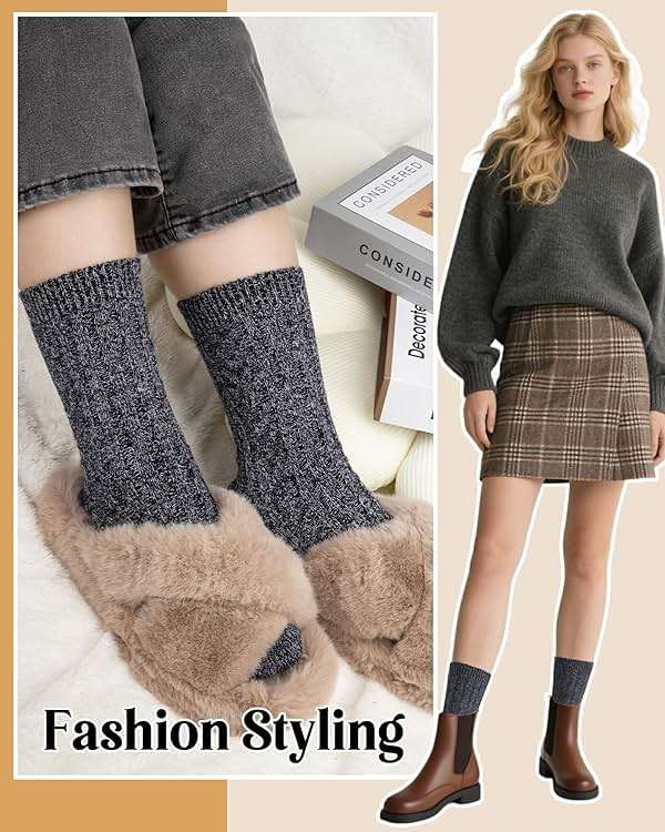 Loritta Wool Socks for Women, Winter Warm Stocking Stuffers Gifts for Women Cabin Crew Hiking Boot Socks - Image 3