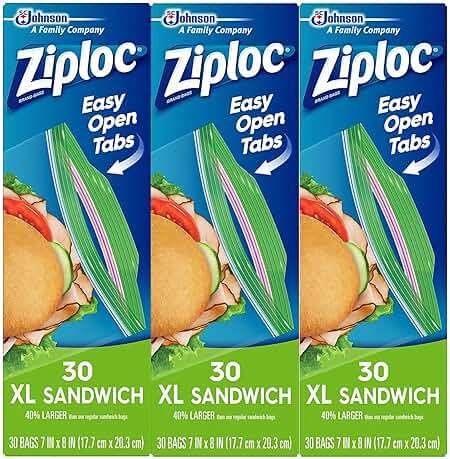 Ziploc Sandwich XL Bags, 30 CT Pack of 3 (90 Total Bags) - Image 1