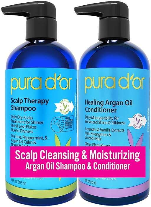 PURA D'OR Scalp Therapy Shampoo & Conditioner Set (16oz x 2) Dry, Itchy Scalp-Hydrates & Nourishes Hair w/Tea Tree, Peppermint, Argan Oil & Biotin, All Hair Type, Men Women (Packaging Varies) - Image 1