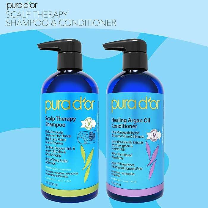 PURA D'OR Scalp Therapy Shampoo & Conditioner Set (16oz x 2) Dry, Itchy Scalp-Hydrates & Nourishes Hair w/Tea Tree, Peppermint, Argan Oil & Biotin, All Hair Type, Men Women (Packaging Varies) - Image 5