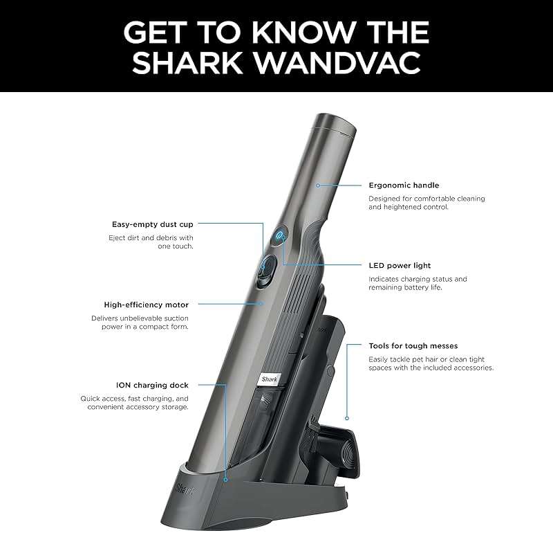 Shark WV201 WANDVAC Handheld Vacuum, Lightweight at 1.4 Pounds with Powerful Suction, Charging Dock, Single Touch Empty and Detachable Dust Cup,Graphite, Slate - Image 16