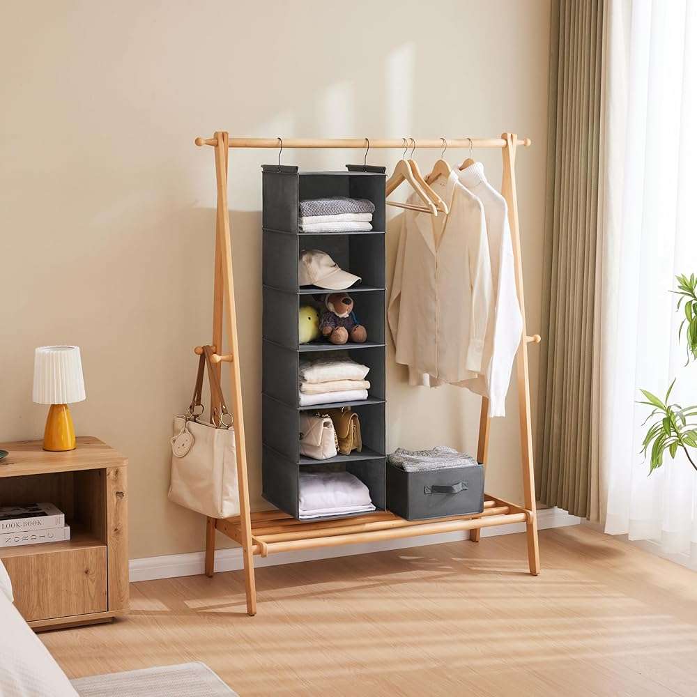 MAX Houser 6 Tier Shelf Hanging Closet Organizer, Closet Hanging Shelf with 2 Sturdy Hooks for Storage, Foldable (Grey) - Image 5
