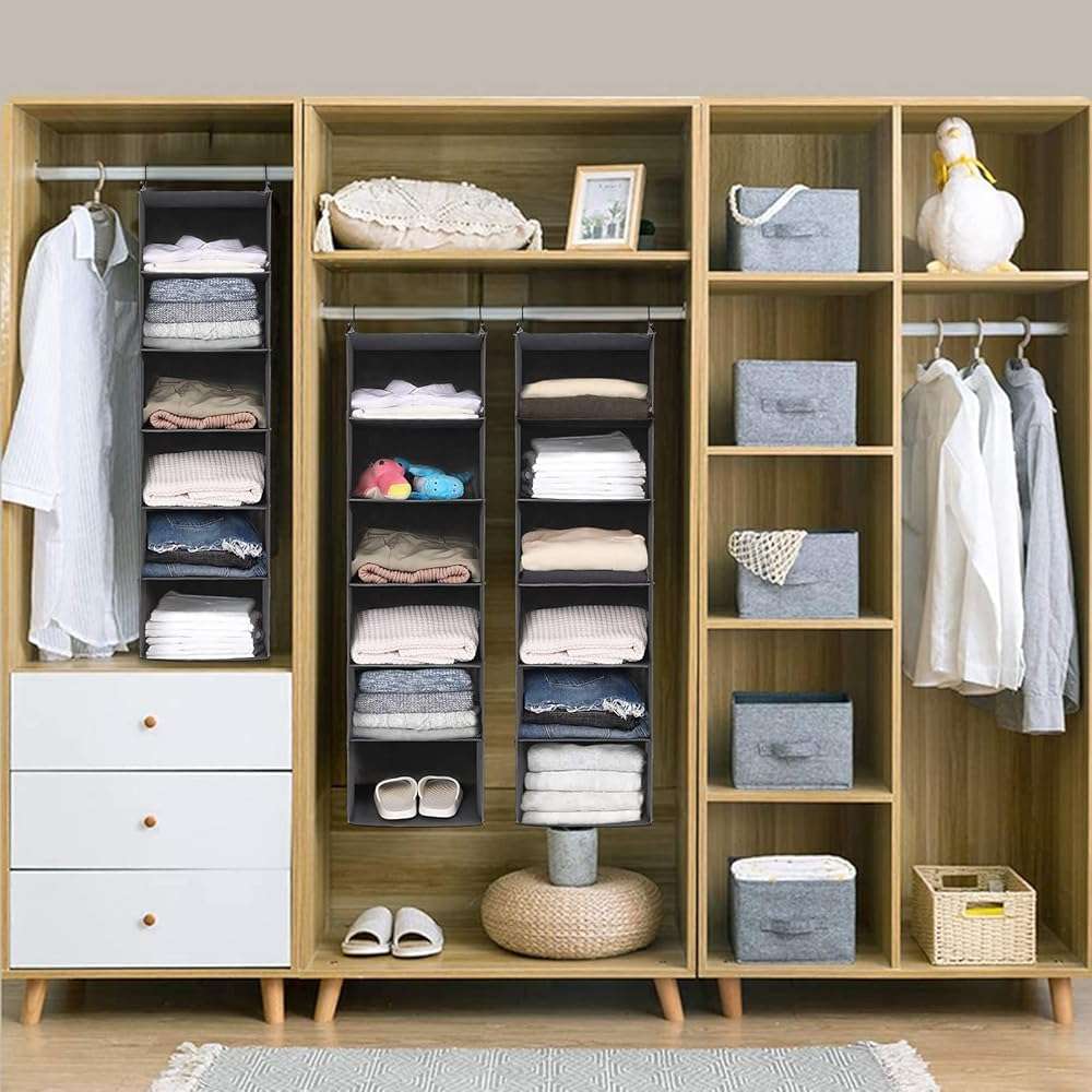 MAX Houser 6 Tier Shelf Hanging Closet Organizer, Closet Hanging Shelf with 2 Sturdy Hooks for Storage, Foldable (Grey) - Image 7