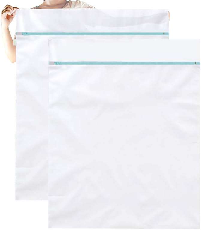 OTraki 2 Pack Extra Large Laundry Mesh Bag 43 x 35 Inch Mesh Laundry Bag Zippered Big Net Bag for Blanket Sweater Coat Bedding Sheet in Home Dorm Hotel Don't Drying, Melting 140-176℉, White - Image 1