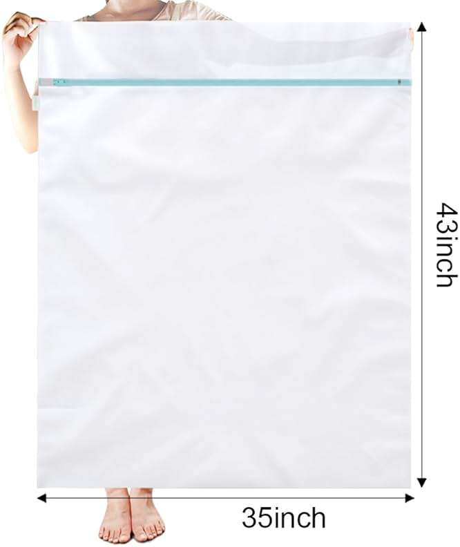 OTraki 2 Pack Extra Large Laundry Mesh Bag 43 x 35 Inch Mesh Laundry Bag Zippered Big Net Bag for Blanket Sweater Coat Bedding Sheet in Home Dorm Hotel Don't Drying, Melting 140-176℉, White - Image 2