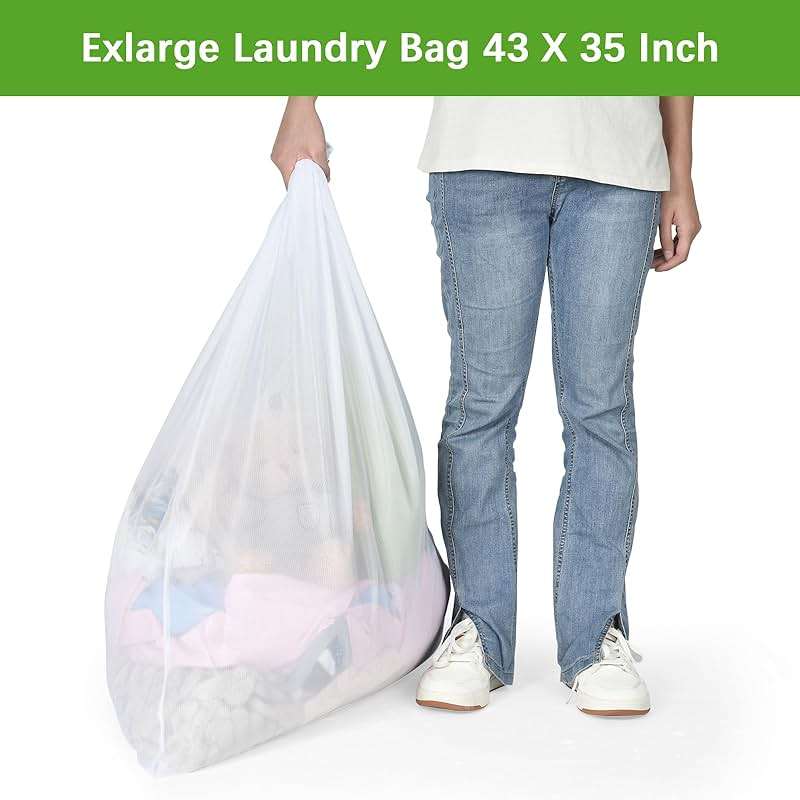 OTraki 2 Pack Extra Large Laundry Mesh Bag 43 x 35 Inch Mesh Laundry Bag Zippered Big Net Bag for Blanket Sweater Coat Bedding Sheet in Home Dorm Hotel Don't Drying, Melting 140-176℉, White - Image 7