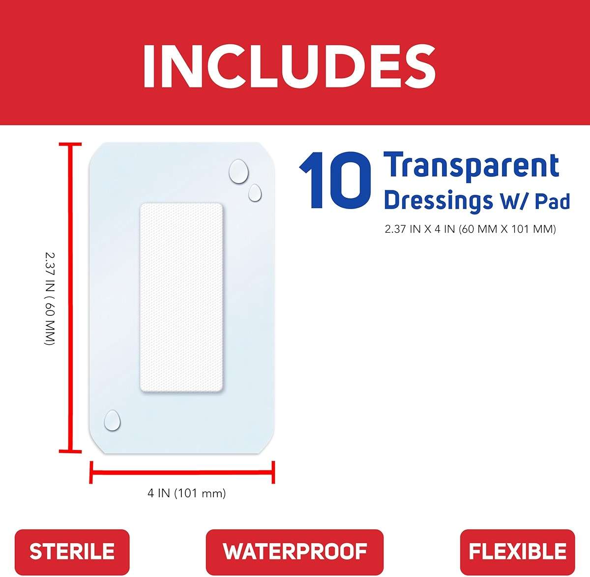 All Health Waterproof Transparent Dressing & Pad, Dressings, 2.375 in X 4 in | Wound Cover Barrier to Staph & MRSA, 10 Count - Image 2