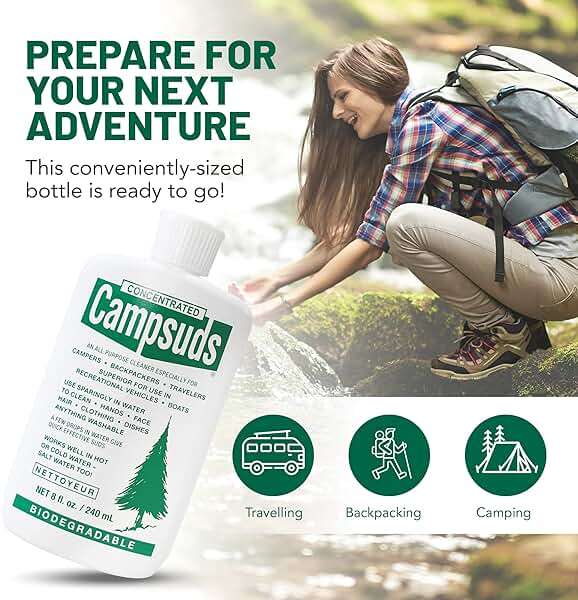 CONCENTRATED CAMPSUDS Sierra Dawn Biodegradable Camping Soap - All-Purpose Camp Dish Soap, Shampoo, Body Wash - Wilderness Wash for Backpacking & Travel, 8 Fl Oz, 3 Pack - Image 3