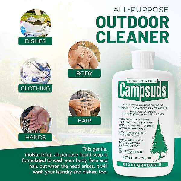 CONCENTRATED CAMPSUDS Sierra Dawn Biodegradable Camping Soap - All-Purpose Camp Dish Soap, Shampoo, Body Wash - Wilderness Wash for Backpacking & Travel, 8 Fl Oz, 3 Pack - Image 5