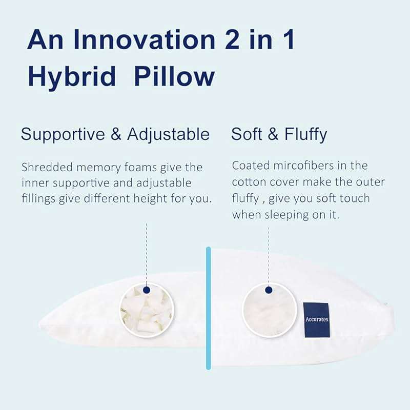 ACCURATEX Pillows King Size Set of 2, Hybrid Shredded Memory Foam Pillow[Adjustable Loft], Fluffy Down Alternative Fill Removable Cotton Cover, Firm Supportive Pillow for Side Back Sleepers - Image 3