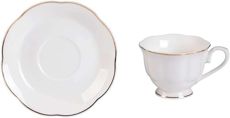 Guangyang 12 pieces Fine Porcelain 2.5oz Cups and Saucers set of 6 Turkish Coffee Cup set for Double Espresso White Color with Gold Trim - Image 4