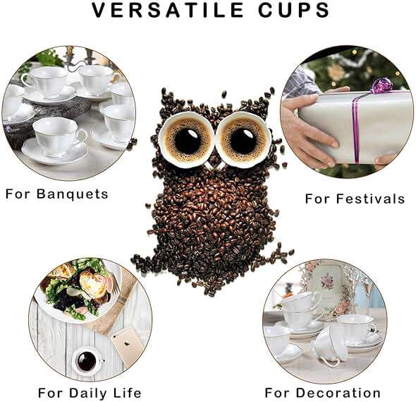 Guangyang 12 pieces Fine Porcelain 2.5oz Cups and Saucers set of 6 Turkish Coffee Cup set for Double Espresso White Color with Gold Trim - Image 5
