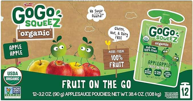 GoGo squeeZ No Sugar Added Organic Applesauce and Fruit Puree, Apple Apple, 3.2 oz Pouches (Pack of 12), Fruit Snacks for Kids, Gluten Free, Nut Free, Recloseable Cap, BPA Free - Image 3