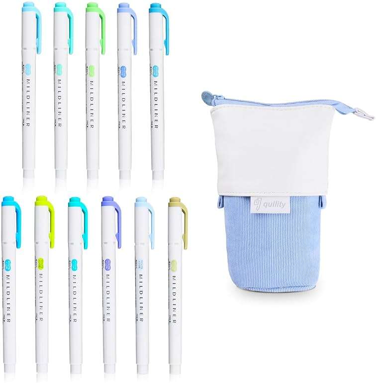 ZEBRA MILDLINER Double-Ended Creative Highlighter Cool Color (Blue, Blue Green, Green, Dark Blue, Smoke Blue, Cyan, Citrus Green, Summer Green, Lavender, Soda Blue, Olive) / qullity Blue pouch - Image 1