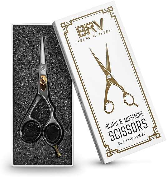 BRV MEN Professional Mustache & Beard Trimming Scissors - 5.5" | High Carbon Stainless Steel & Hammer Forged Mustache Scissors | Razor Sharp Facial Hair Trimming Shears (RIGHT HANDED - Silver) - Image 2