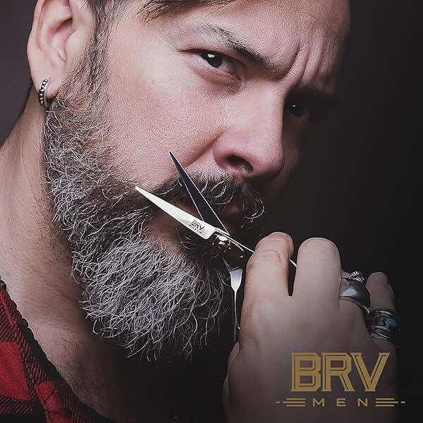 BRV MEN Professional Mustache & Beard Trimming Scissors - 5.5" | High Carbon Stainless Steel & Hammer Forged Mustache Scissors | Razor Sharp Facial Hair Trimming Shears (RIGHT HANDED - Silver) - Image 5