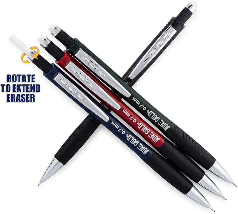 June Gold 8 Pack 0.7 mm HB #2 Mechanical Pencils, Extra Long Spin Eraser, 2 Lead Dispensers/w 220 Refills & 8 Refill Erasers, Break Resistant Lead, Soft Non-Slip Grip - Image 2
